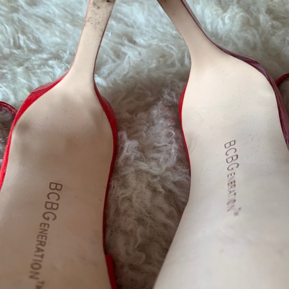 Red patent leather slingback open-toe pumps - Picture 5 of 5